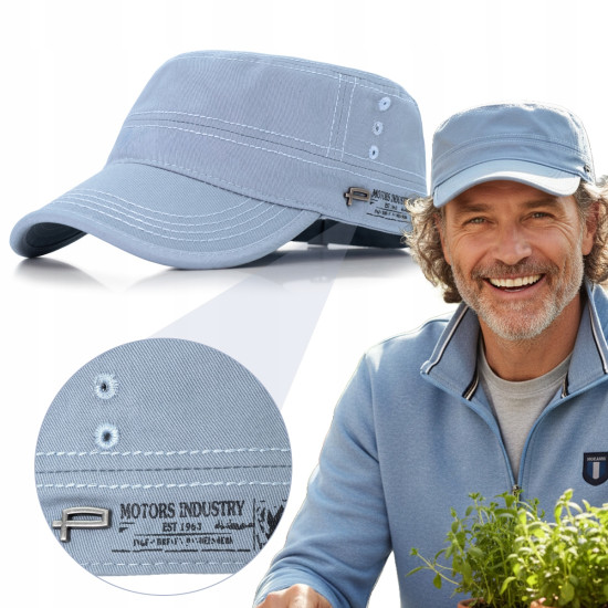 PATROLÓWKA Męska Czapka z Daszkiem Bawełniana BŁĘKITNA Pako Jeans - Pakojeans.pl