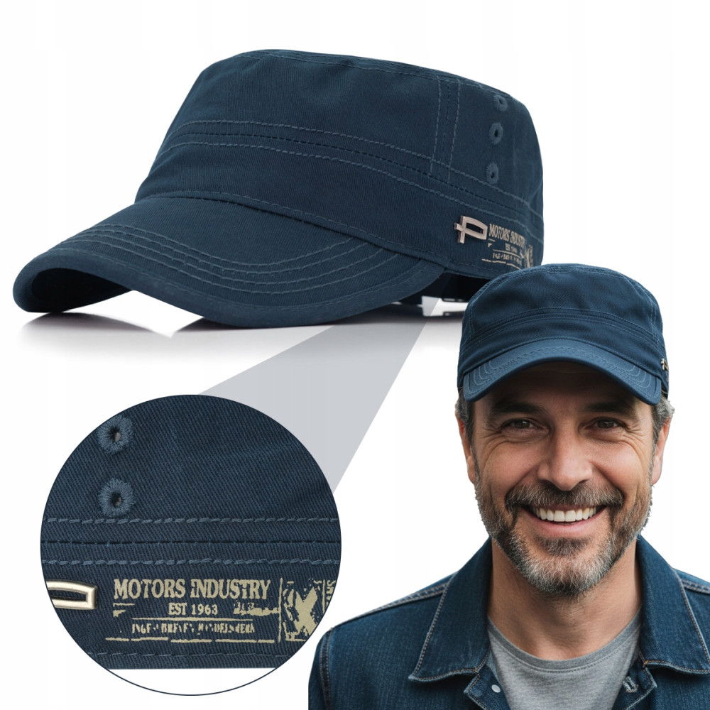 PATROLÓWKA Męska Czapka z Daszkiem Bawełniana GRANATOWA Pako Jeans - Pakojeans.pl