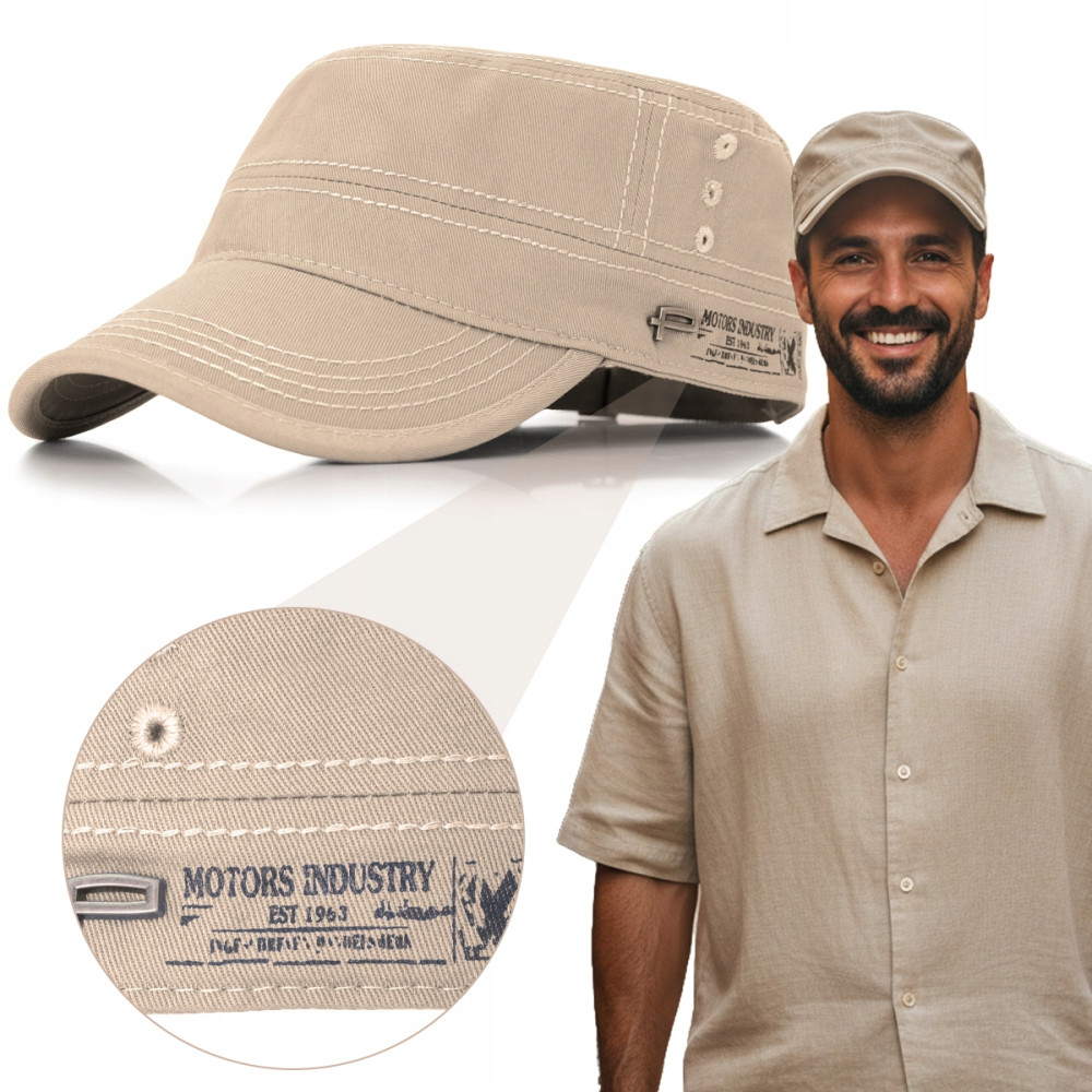 PATROLÓWKA Męska Czapka z Daszkiem Bawełniana BEŻOWA Pako Jeans - Pakojeans.pl