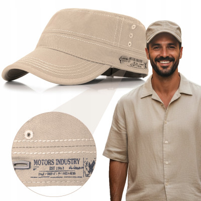 PATROLÓWKA Męska Czapka z Daszkiem Bawełniana BEŻOWA Pako Jeans - Pakojeans.pl