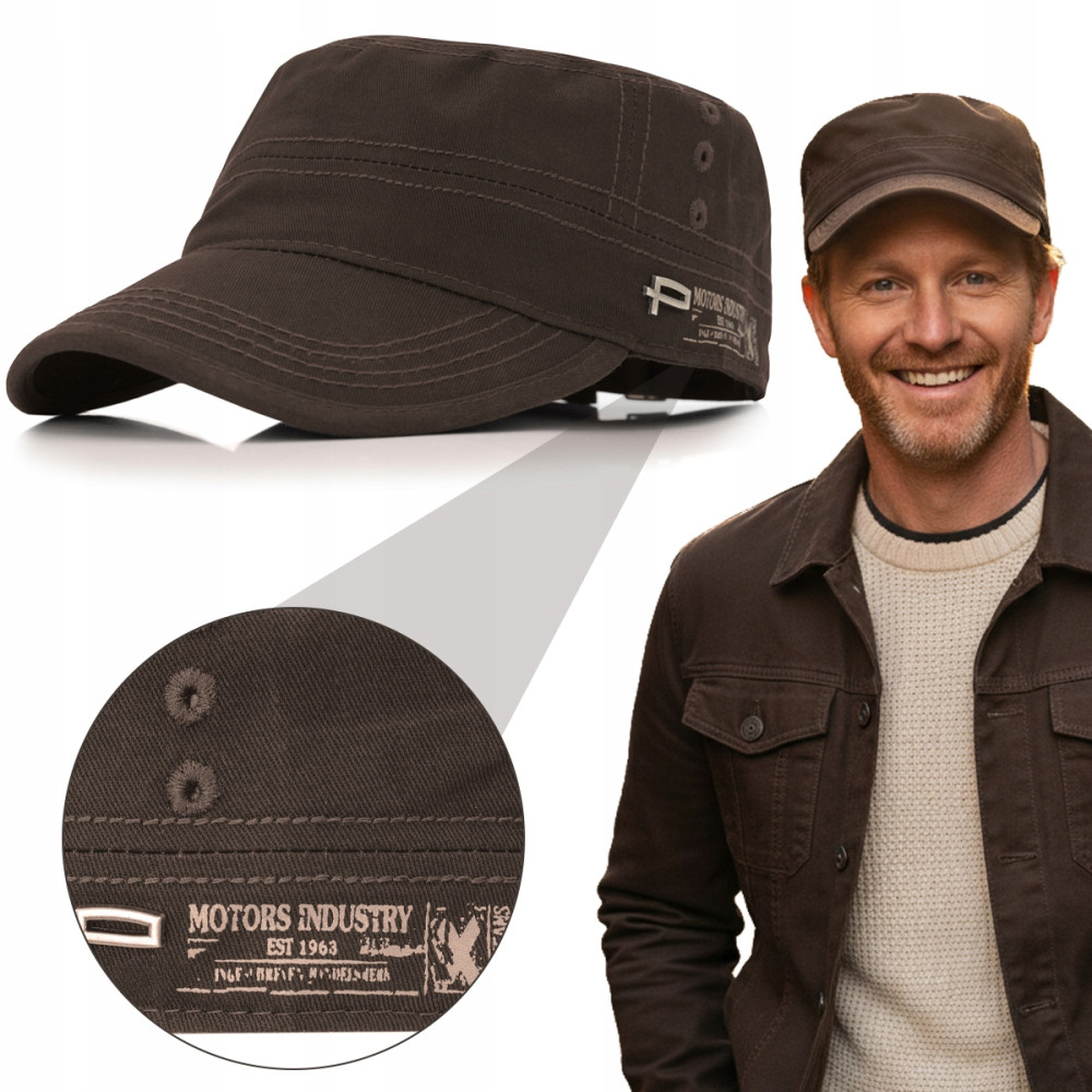 PATROLÓWKA Męska Czapka z Daszkiem Bawełniana CIEMNOBRĄZOWA Pako Jeans