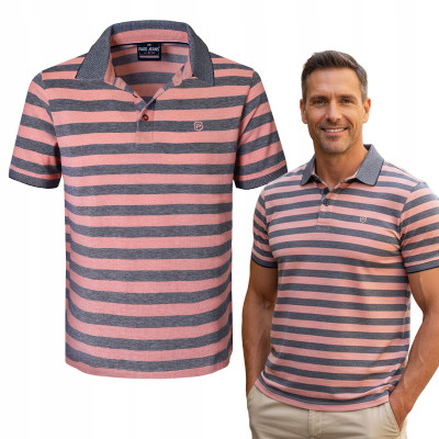 POLO Koszulka Męska Bawełniana JACKSON MORELOWO-GRANATOWA w Paski Pako Jeans - Pakojeans.pl