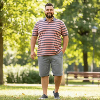 POLO Koszulka Męska Bawełniana JACKSON MORELOWO-GRANATOWA w Paski Pako Jeans - Pakojeans.pl