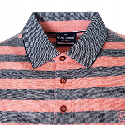 POLO Koszulka Męska Bawełniana JACKSON MORELOWO-GRANATOWA w Paski Pako Jeans - Pakojeans.pl