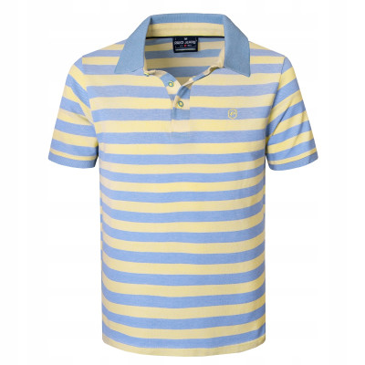 POLO Koszulka Męska Bawełniana JACKSON ŻÓŁTO-NIEBIESKA w Paski Pako Jeans - Pakojeans.pl