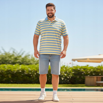 POLO Koszulka Męska Bawełniana JACKSON ŻÓŁTO-NIEBIESKA w Paski Pako Jeans - Pakojeans.pl