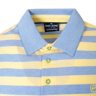 POLO Koszulka Męska Bawełniana JACKSON ŻÓŁTO-NIEBIESKA w Paski Pako Jeans - Pakojeans.pl