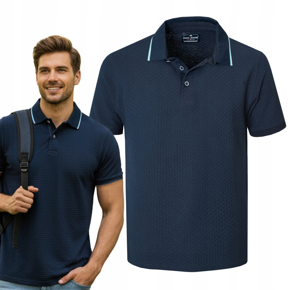 POLO Koszulka Męska GRANATOWA Bawełniana MERCANT Elegancka Pako Jeans - Pakojeans.pl