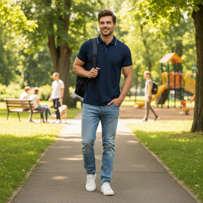 POLO Koszulka Męska GRANATOWA Bawełniana MERCANT Elegancka Pako Jeans - Pakojeans.pl