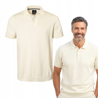 POLO Dzianinowe Koszulka Męska ECRU Bawełniana RIOS Pako Jeans - Pakojeans.pl