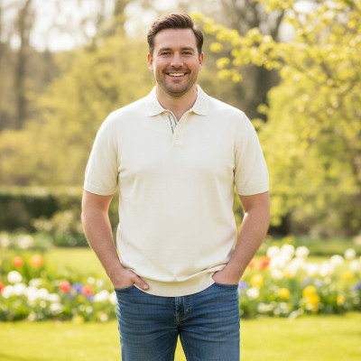 POLO Dzianinowe Koszulka Męska ECRU Bawełniana RIOS Pako Jeans - Pakojeans.pl