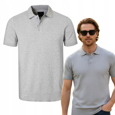 POLO Dzianinowe Koszulka Męska JASNOSZARA Bawełniana TING Pako Jeans - Pakojeans.pl