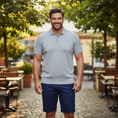 POLO Dzianinowe Koszulka Męska JASNOSZARA Bawełniana TING Pako Jeans - Pakojeans.pl