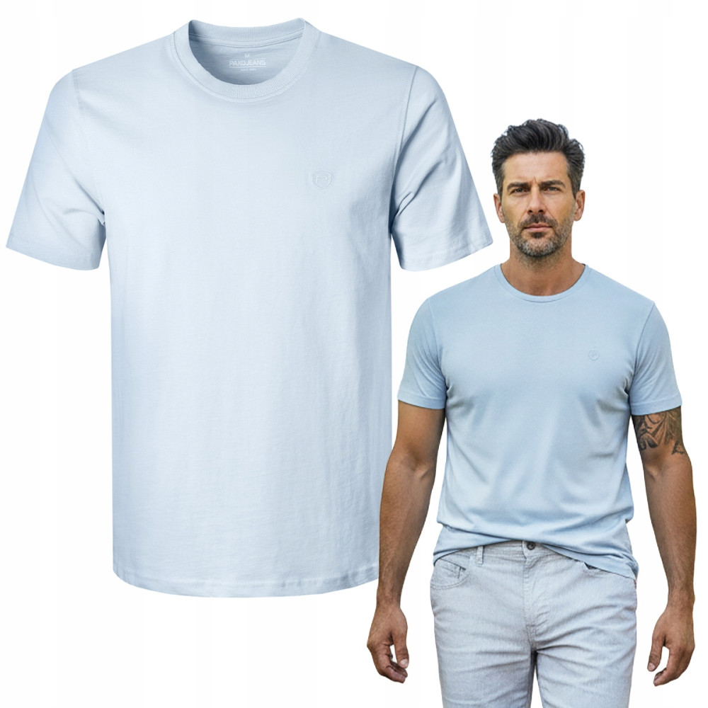 T-SHIRT Męski Klasyczna Koszulka Basic Bawełna TOP BŁĘKITNY Pako Jeans - Pakojeans.pl