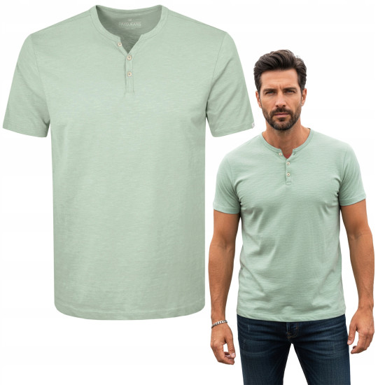 T-SHIRT Męski Koszulka w Serek MIĘTOWA Bawełniana NOEL Pako Jeans - Pakojeans.pl
