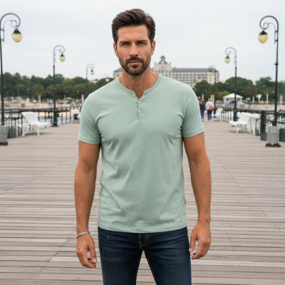 T-SHIRT Męski Koszulka w Serek MIĘTOWA Bawełniana NOEL Pako Jeans - Pakojeans.pl