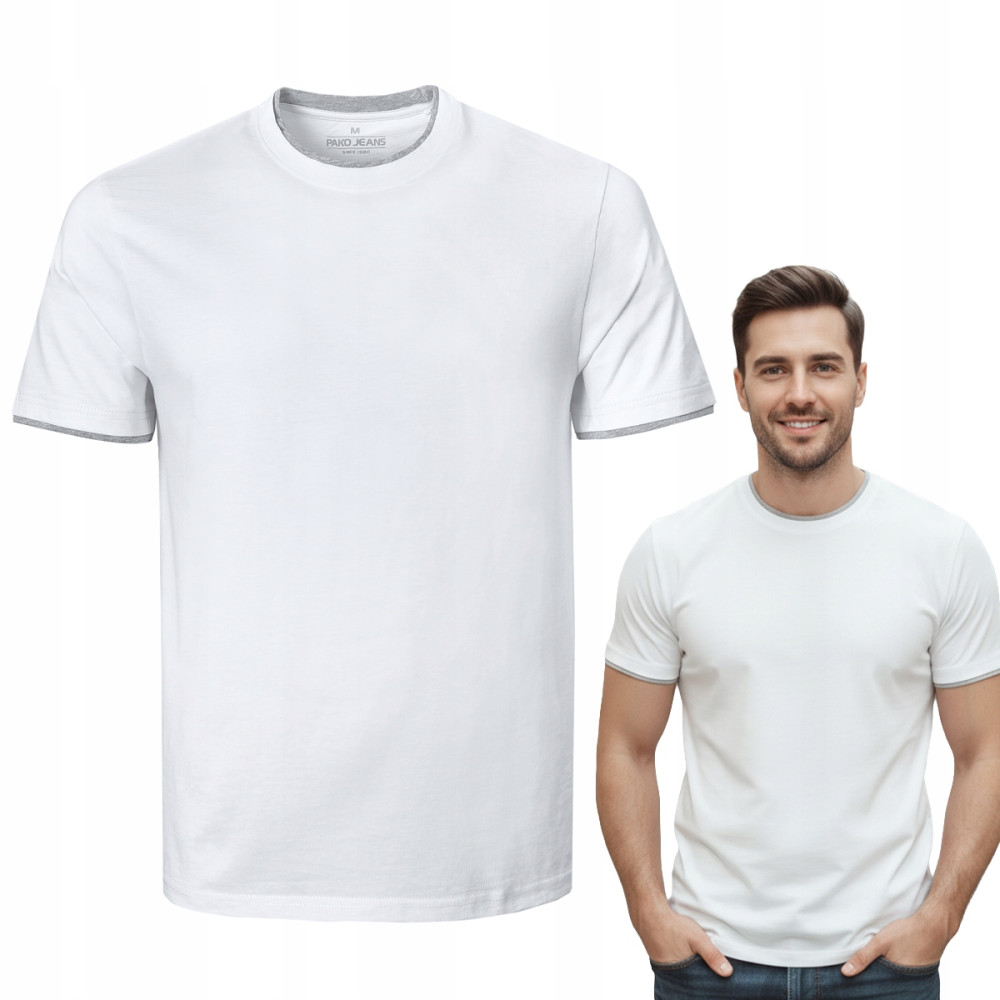 T-SHIRT Męski Klasyczna Koszulka Bawełniana FINLEY BIAŁY Pako Jeans - Pakojeans.pl