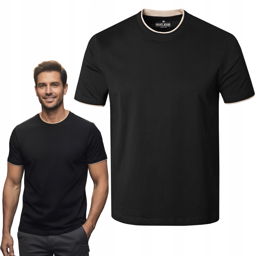 T-SHIRT Męski Klasyczna Koszulka Bawełniana FINLEY CZARNY Pako Jeans - Pakojeans.pl