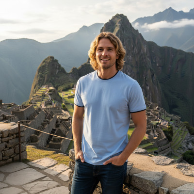 T-SHIRT Męski Klasyczna Koszulka Bawełniana FINLEY BŁĘKITNY Pako Jeans - Pakojeans.pl