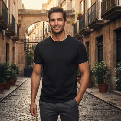 T-SHIRT Męski Klasyczna Koszulka Bawełniana FINLEY CZARNY Pako Jeans - Pakojeans.pl