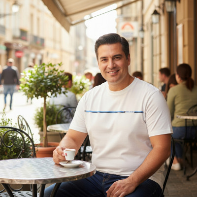 T-SHIRT Męski Koszulka KREMOWA Gruba Bawełna LETHO Pako Jeans - Pakojeans.pl