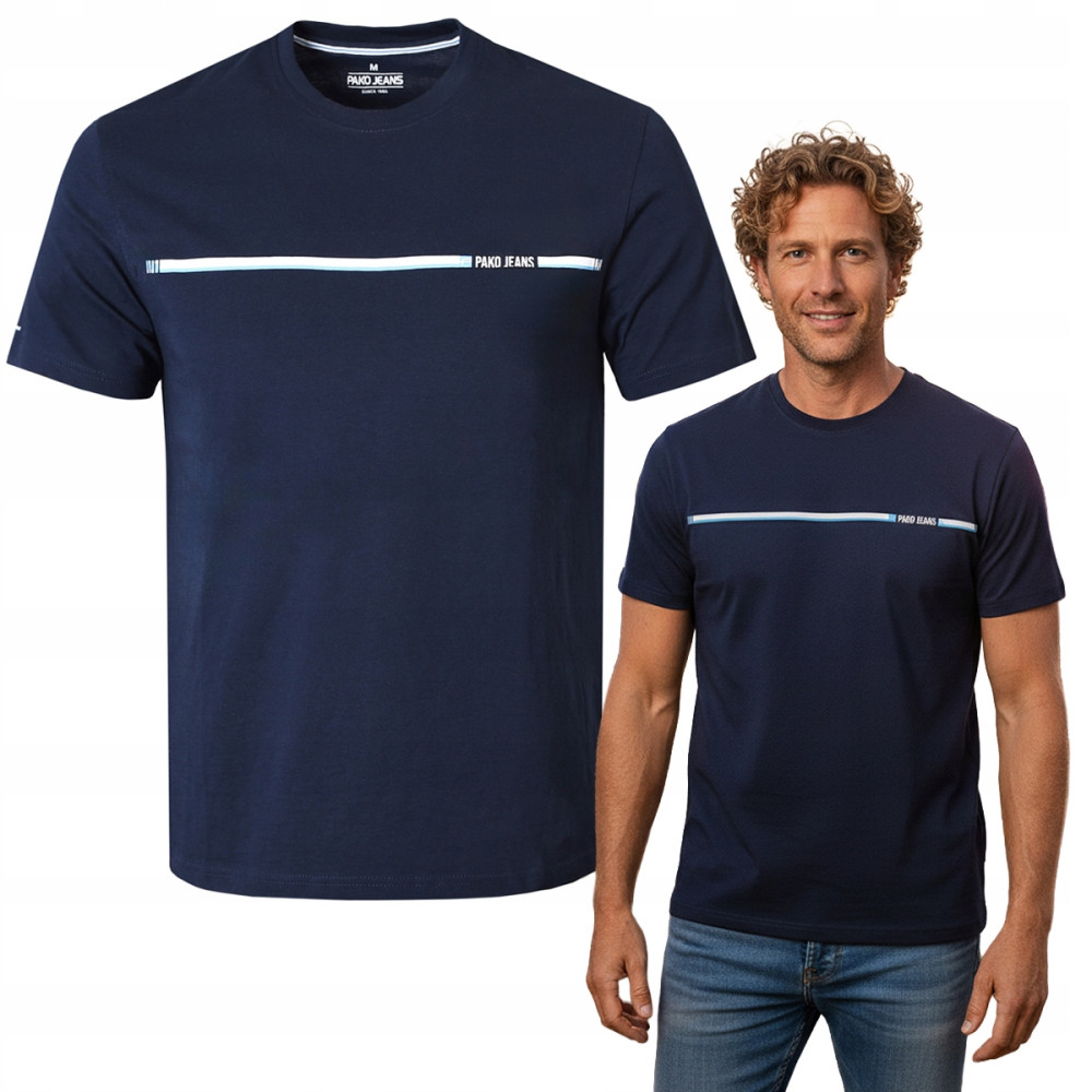 T-SHIRT Męski Koszulka GRANATOWA Gruba Bawełna LETHO Pako Jeans - Pakojeans.pl