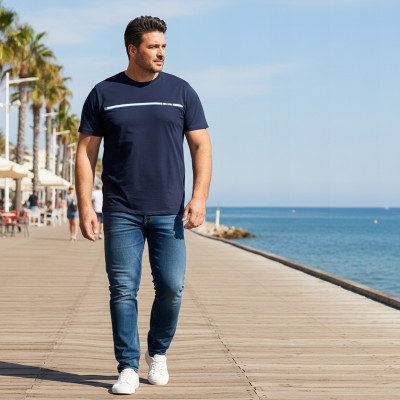 T-SHIRT Męski Koszulka GRANATOWA Gruba Bawełna LETHO Pako Jeans - Pakojeans.pl