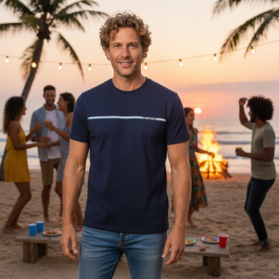 T-SHIRT Męski Koszulka GRANATOWA Gruba Bawełna LETHO Pako Jeans - Pakojeans.pl