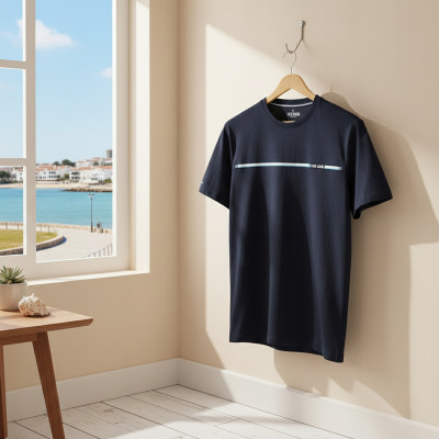 T-SHIRT Męski Koszulka GRANATOWA Gruba Bawełna LETHO Pako Jeans - Pakojeans.pl