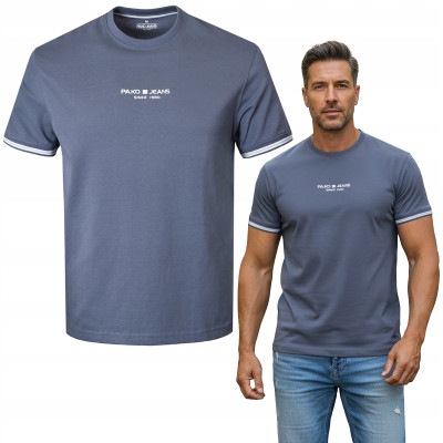 T-SHIRT Męski Koszulka SZARONIEBIESKA Gruba Bawełna DUKE Pako Jeans - Pakojeans.pl