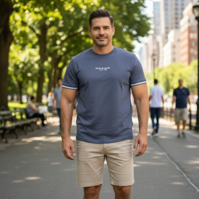 T-SHIRT Męski Koszulka SZARONIEBIESKA Gruba Bawełna DUKE Pako Jeans - Pakojeans.pl