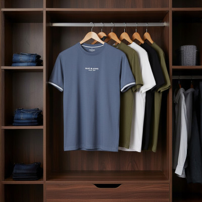 T-SHIRT Męski Koszulka SZARONIEBIESKA Gruba Bawełna DUKE Pako Jeans - Pakojeans.pl