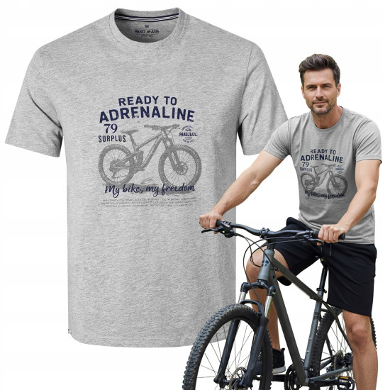 T-SHIRT Męski Koszulka SZARA Melanż Gruba Bawełna RENAL Pako Jeans - Pakojeans.pl