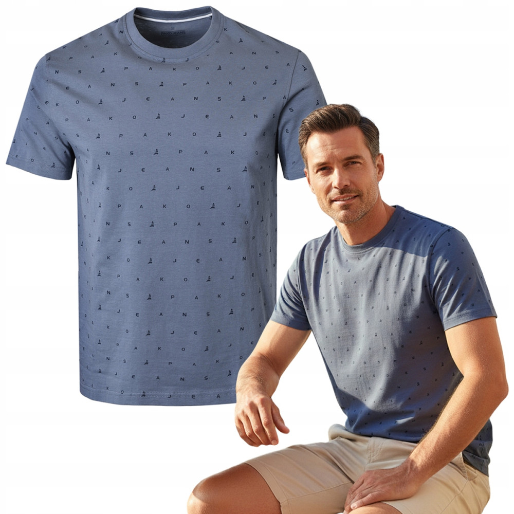 T-SHIRT Męski Koszulka SZARONIEBIESKA Gruba Bawełna ALI Pako Jeans - Pakojeans.pl