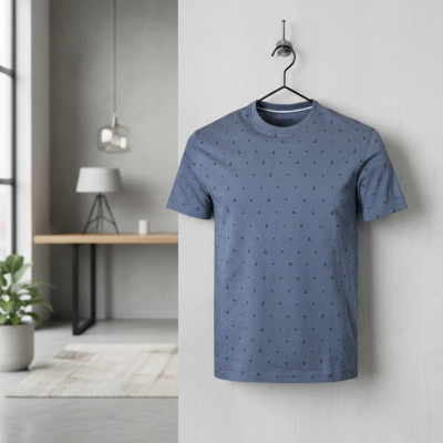 T-SHIRT Męski Koszulka SZARONIEBIESKA Gruba Bawełna ALI Pako Jeans - Pakojeans.pl