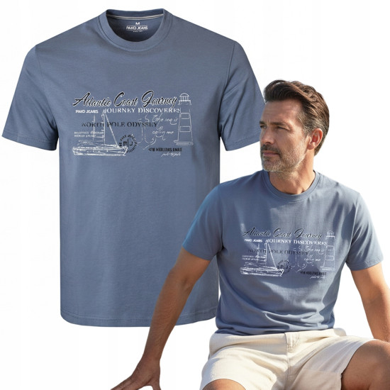 T-SHIRT Męski Koszulka SZARONIESKA Gruba Bawełna PORT Pako Jeans - Pakojeans.pl
