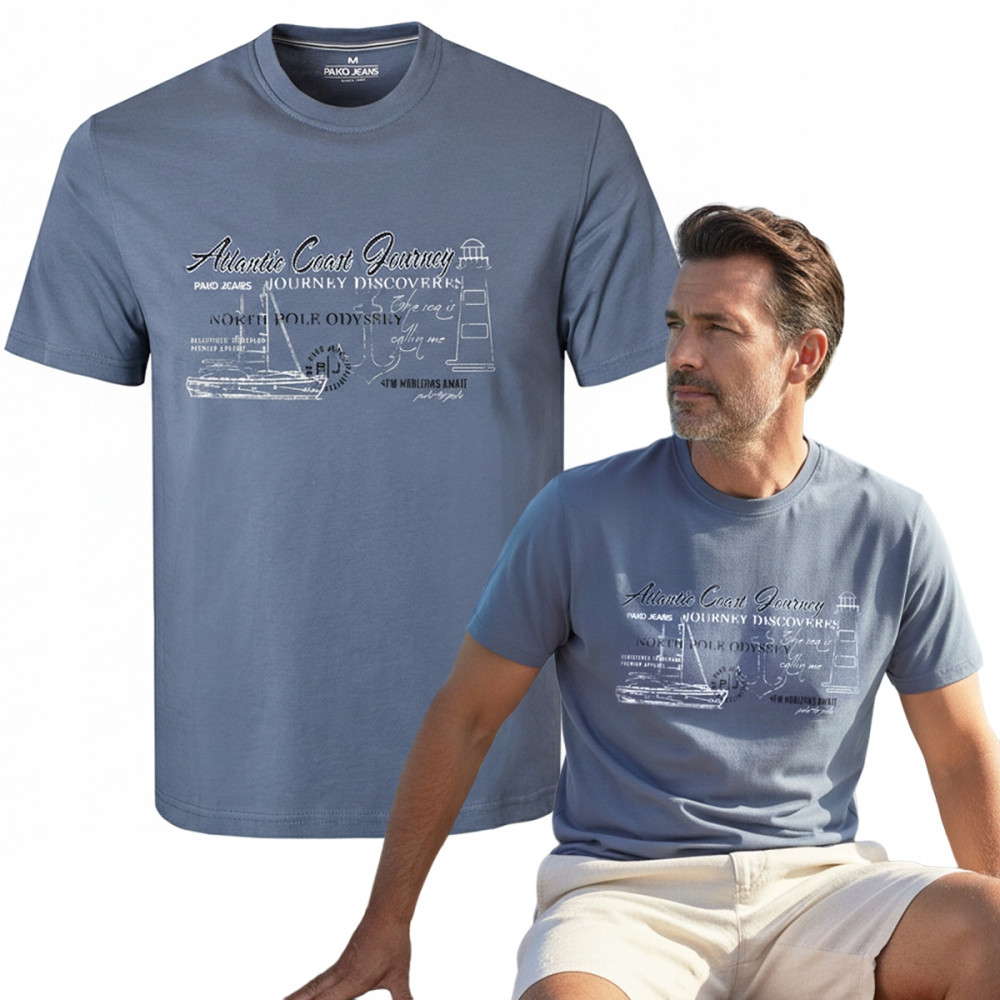 T-SHIRT Męski Koszulka SZARONIESKA Gruba Bawełna PORT Pako Jeans - Pakojeans.pl