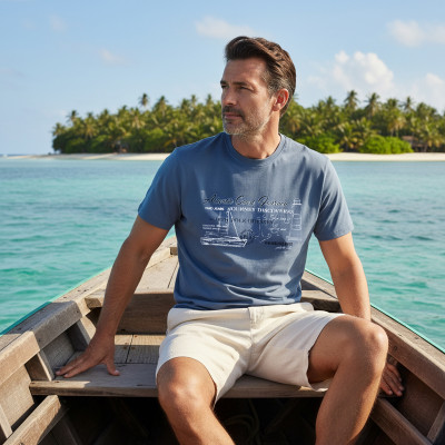 T-SHIRT Męski Koszulka SZARONIESKA Gruba Bawełna PORT Pako Jeans - Pakojeans.pl