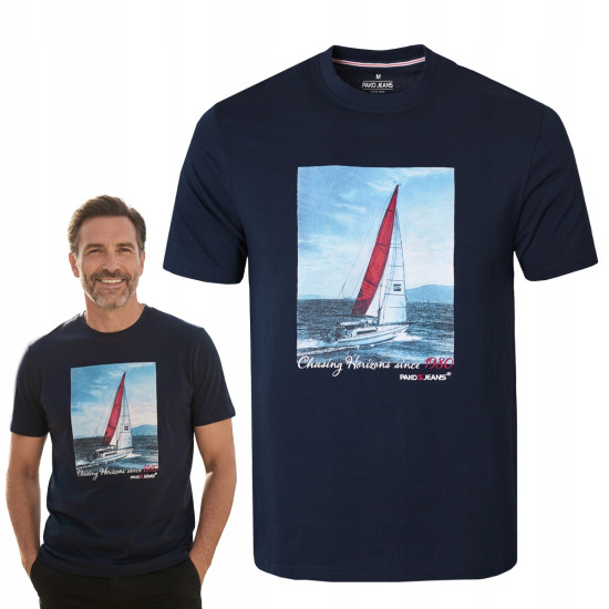 T-SHIRT Męski Koszulka GRANATOWA Gruba Bawełna STENS Pako Jeans - Pakojeans.pl