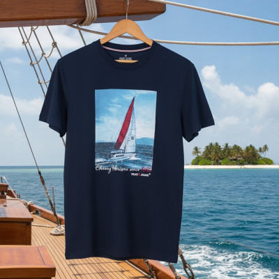 T-SHIRT Męski Koszulka GRANATOWA Gruba Bawełna STENS Pako Jeans - Pakojeans.pl