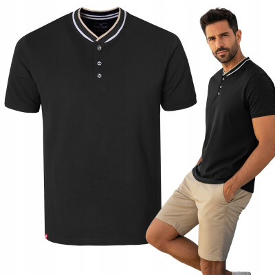 T-SHIRT Męski Koszulka w Serek CZARNA Bawełniana LUMAO Pako Jeans - Pakojeans.pl