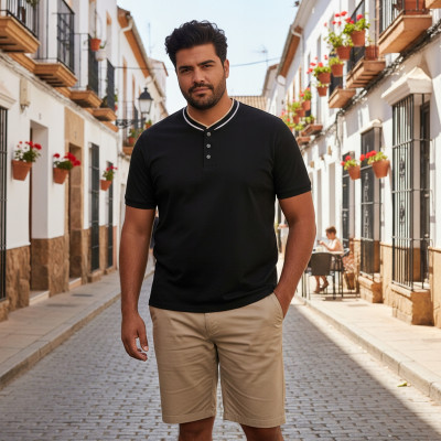 T-SHIRT Męski Koszulka w Serek CZARNA Bawełniana LUMAO Pako Jeans - Pakojeans.pl