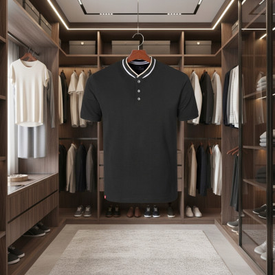 T-SHIRT Męski Koszulka w Serek CZARNA Bawełniana LUMAO Pako Jeans - Pakojeans.pl