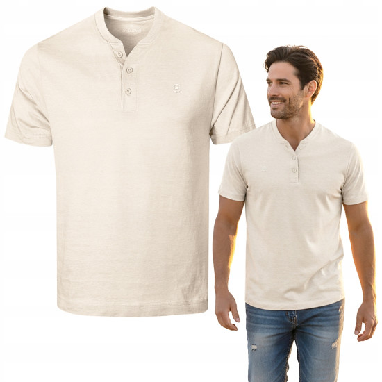 T-SHIRT Męski Koszulka w Serek JASNOBEŻOWY Bawełna TOTAIL Pako Jeans - Pakojeans.pl