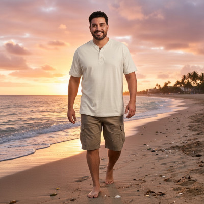 T-SHIRT Męski Koszulka w Serek JASNOBEŻOWY Bawełna TOTAIL Pako Jeans - Pakojeans.pl