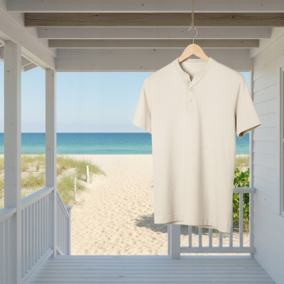 T-SHIRT Męski Koszulka w Serek JASNOBEŻOWY Bawełna TOTAIL Pako Jeans - Pakojeans.pl