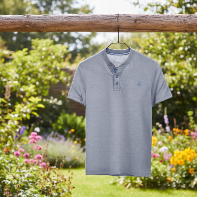 T-SHIRT Męski Koszulka w Serek SZARONIEBIESKI Bawełna TOTAIL Pako Jeans - Pakojeans.pl