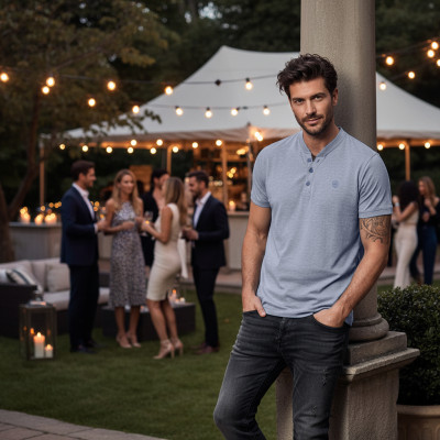 T-SHIRT Męski Koszulka w Serek SZARONIEBIESKI Bawełna TOTAIL Pako Jeans - Pakojeans.pl