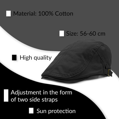 Klasyczny KASZKIET Męski Czapka Bawełniana Casual CZARNY Pako Jeans - Pakojeans.pl