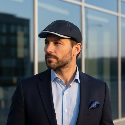 KASZKIET Męski Bawełniany Czapka Peaky Blinders GRANATOWY 10010-3 z Przeszyciami - Pakojeans.pl